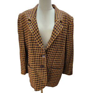Vintage Purple Gold Houndstooth Tweed Blazer Notched Lapel Petite LSU 12 Med Lrg